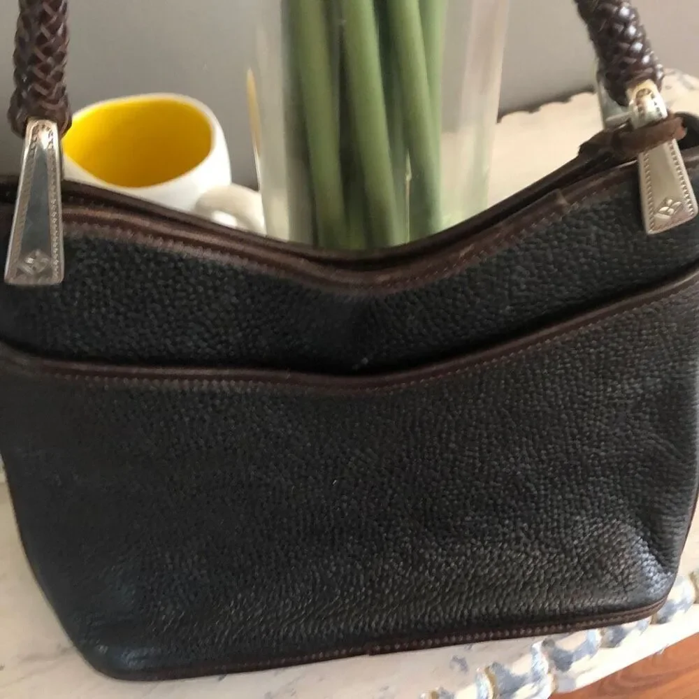 Brighton Pebbled leather handbag with heart detail brown black